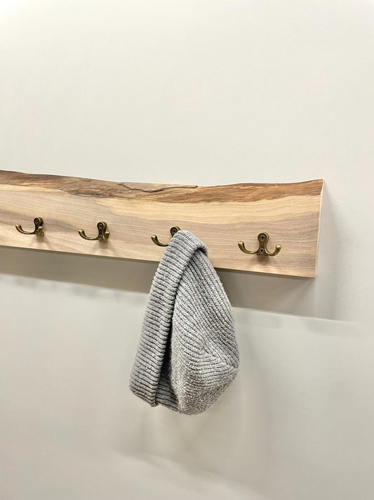 Massivholz Garderobe / Waldkante / Rustikale Garderobe / Wandgarderobe Holz / 40-100cm / Nussbaumgarderobe / Verschiedene Längen
