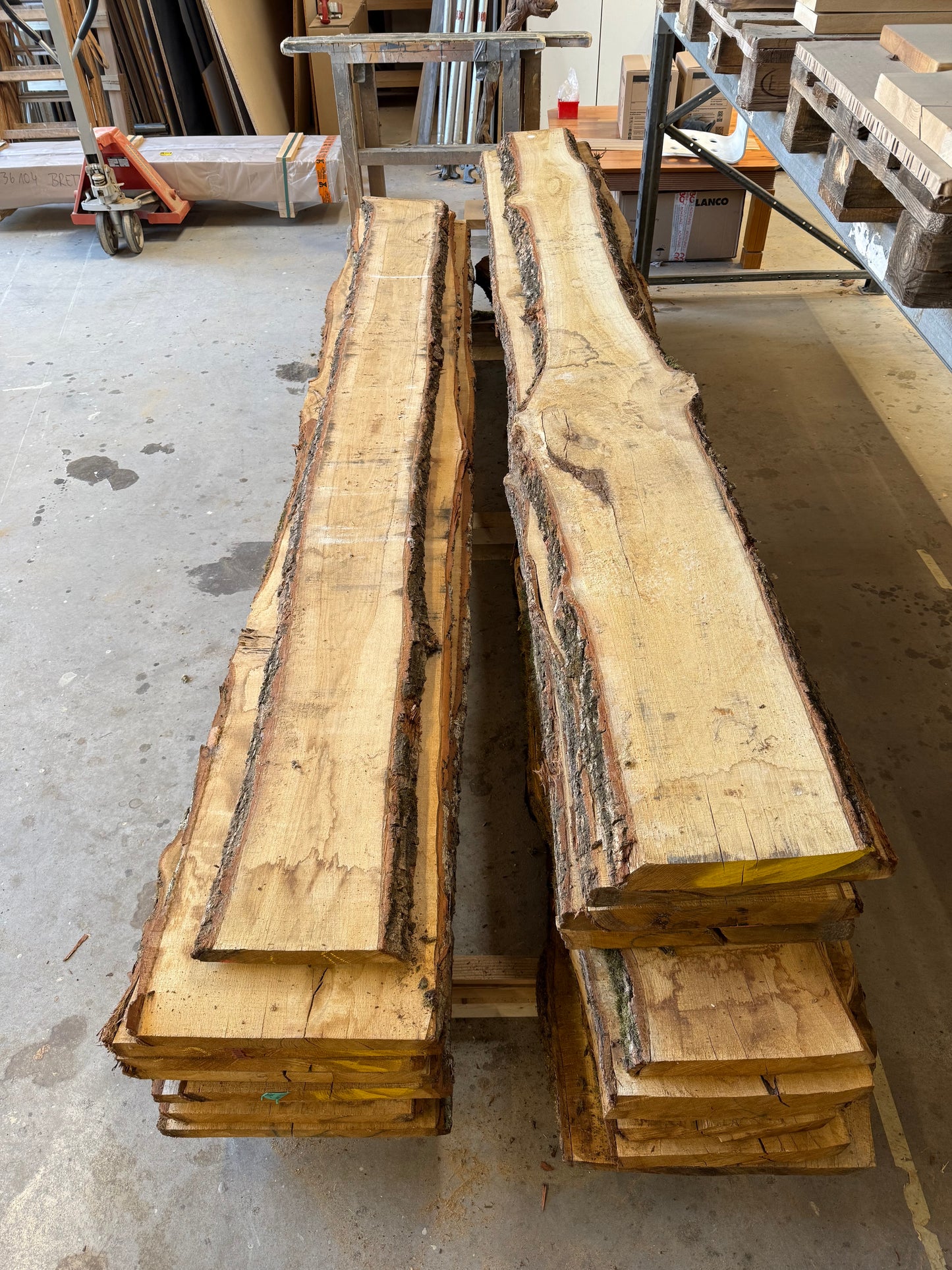 Eichenholz auf Maß - 50-55mm Stärke - Rohe Holzdielen - Eichenholzplatten beidseitige Waldkante 38-45cm - Massivholzbohlen bis 150cm Länge