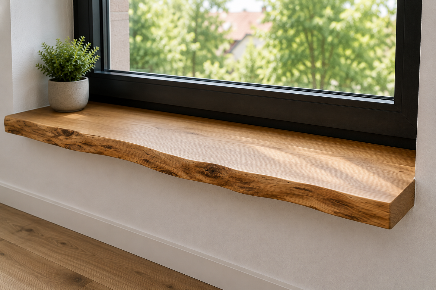 Eiche Fensterbank massiv | Geölt | Waldkante oder gerade Kante | 28–33 mm | Fensterbrett nach Maß | Deutsche Eiche |Individuelle Anfertigung