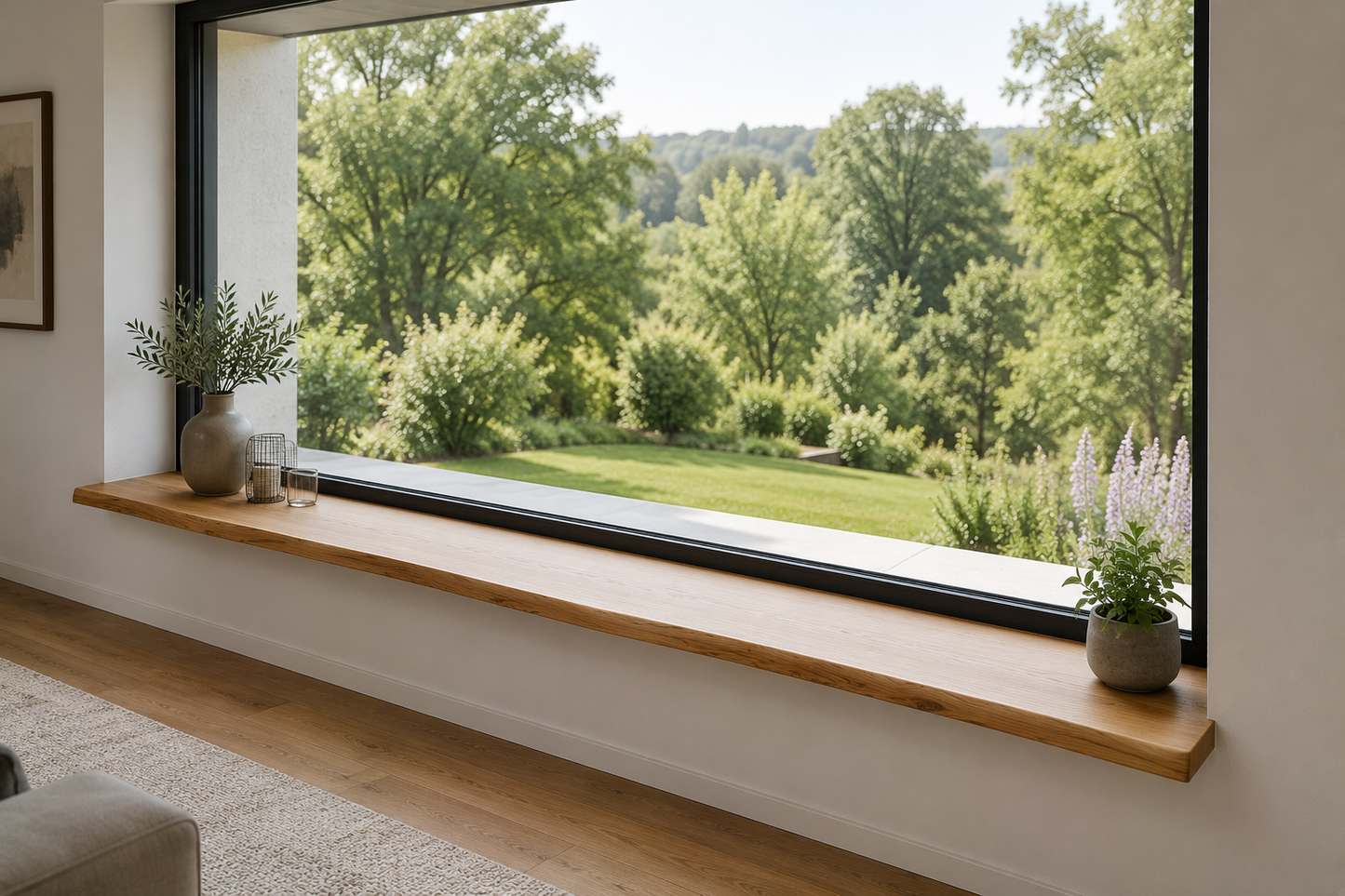 Eiche Fensterbank massiv | Geölt | Waldkante oder gerade Kante | 28–33 mm | Fensterbrett nach Maß | Deutsche Eiche |Individuelle Anfertigung
